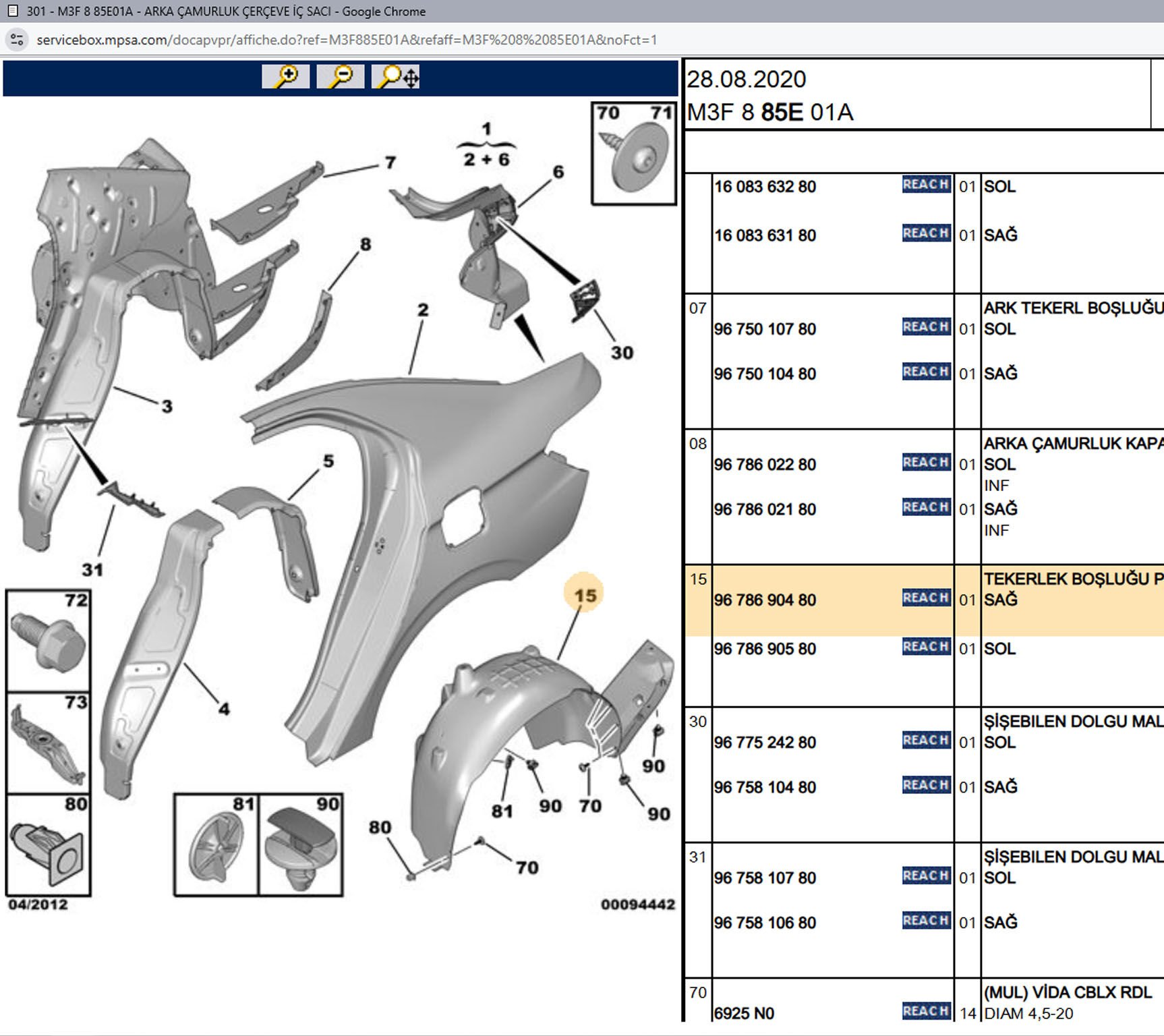Psa Sağ Arka Çamurluk Davlumbazı
