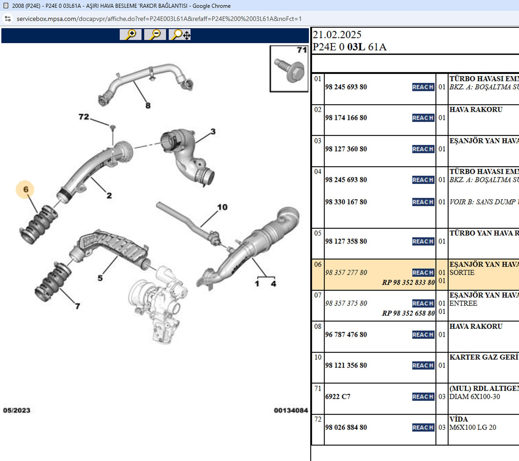 Psa Turbo Hava Hortumu 9835283380