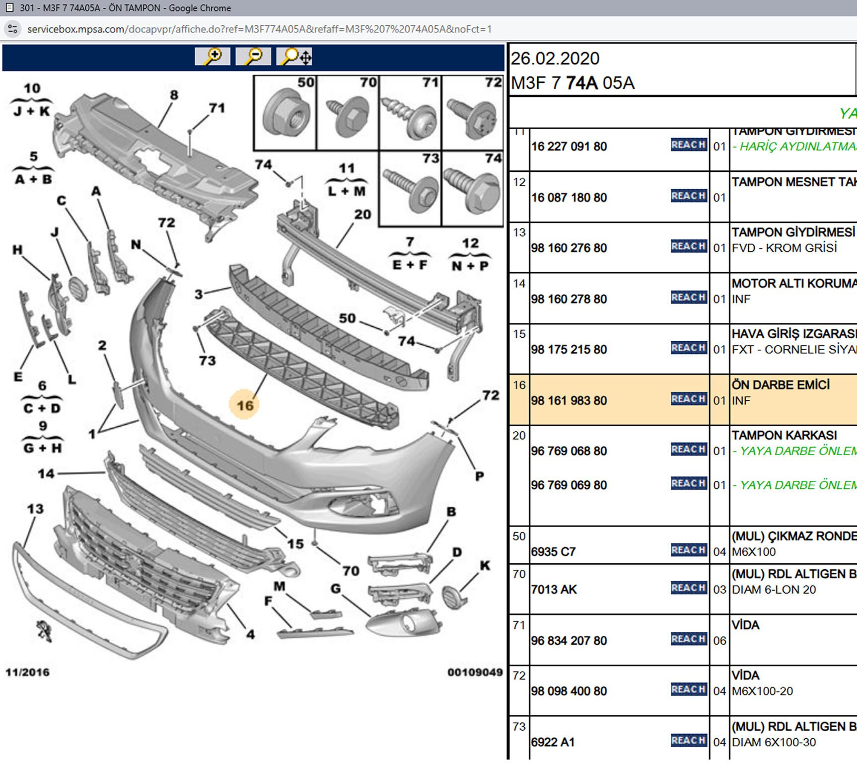 Psa Ön Tampon Alt Darbe Emici