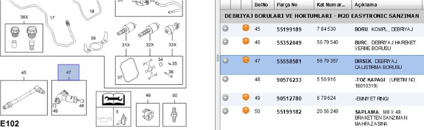 Debriyaj Ara Boru Hortum Dırseklı Astra H/corsa D (5679357) Debrıyaj Dırsegı Opel Corsa H (55558581)