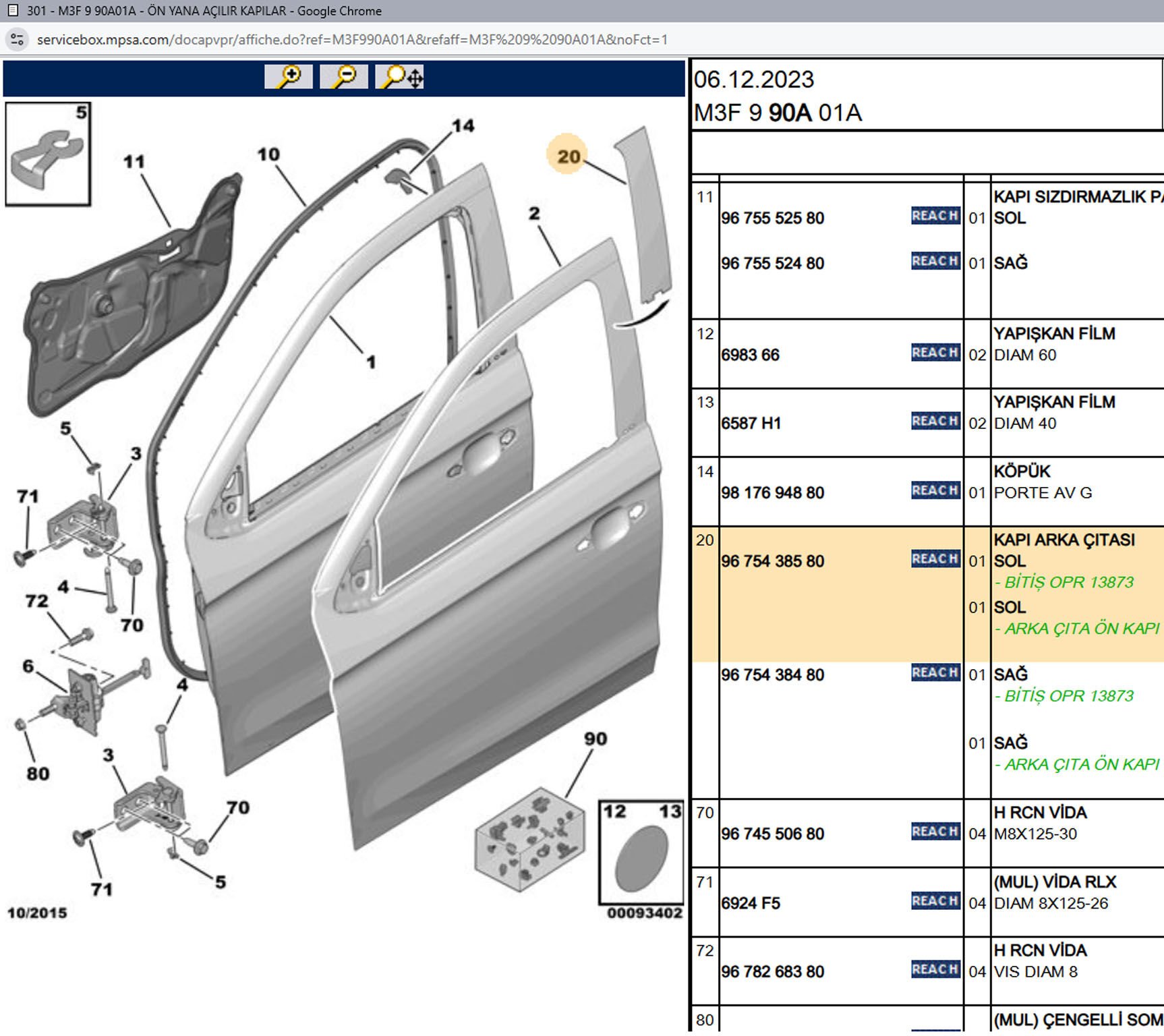 Psa Sol Ön Kapı Direk Bandı