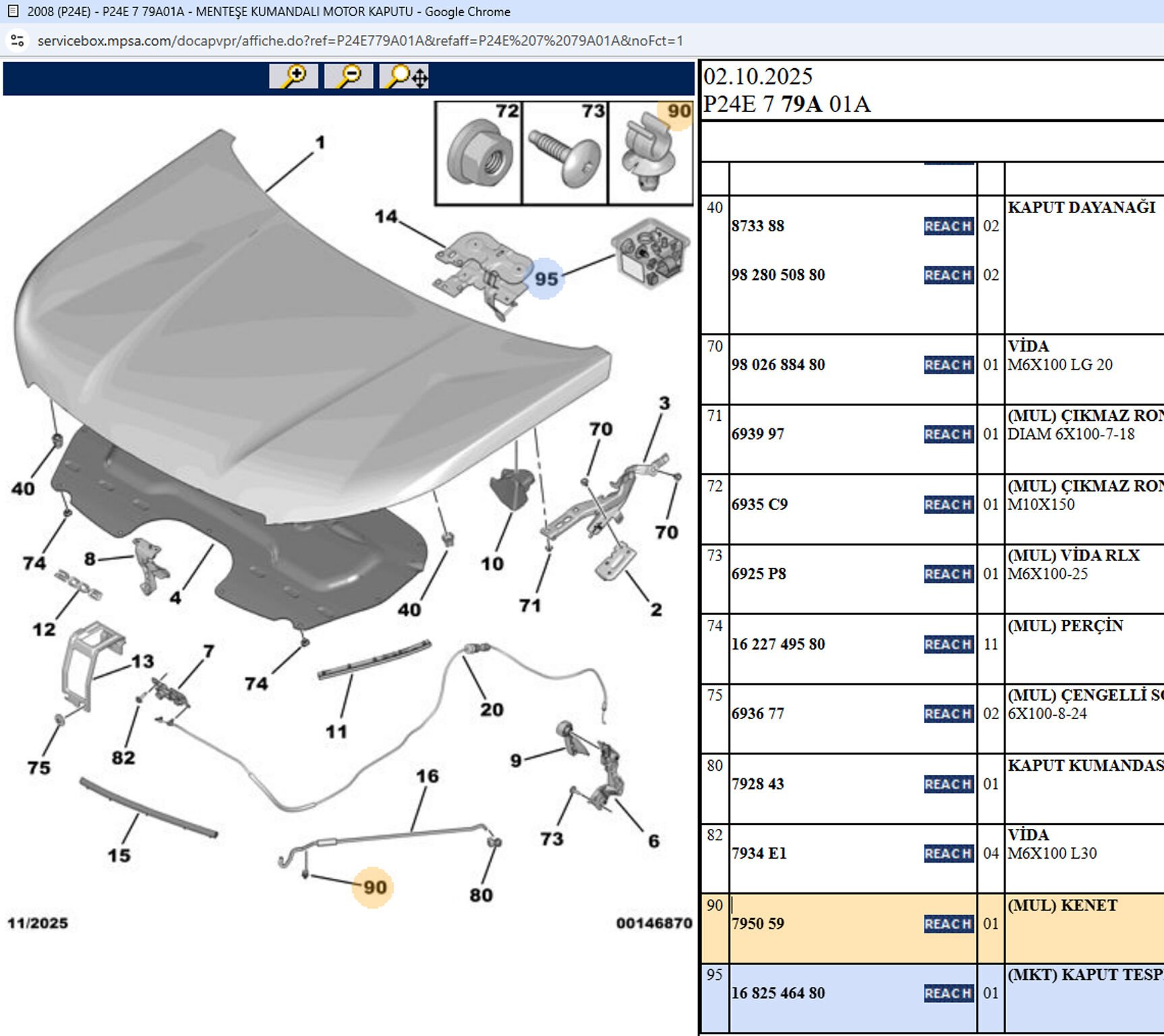 Psa Kaput Çubuğu Klipsi