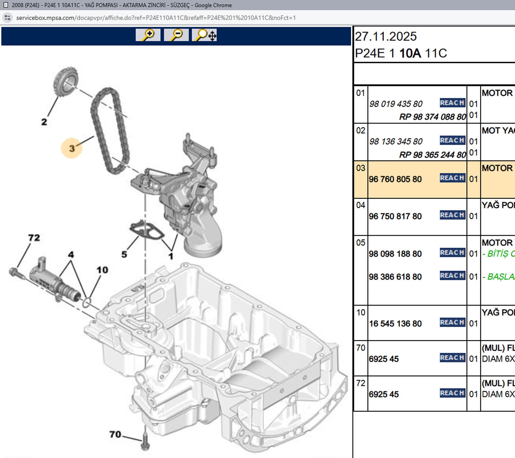 Psa Yağ Pompası Zinciri 3639531