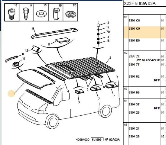 Tavan Ön Sacı Büyük Van Yeni No 1609519280 Sabit (8301.C9) (,01609519280,8301.79,8301.F1)