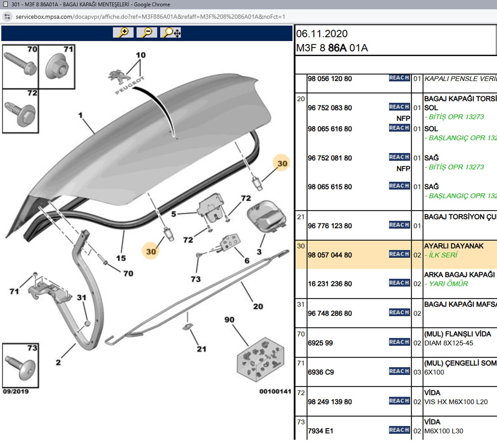 Psa Bagaj Kapağı Takozu