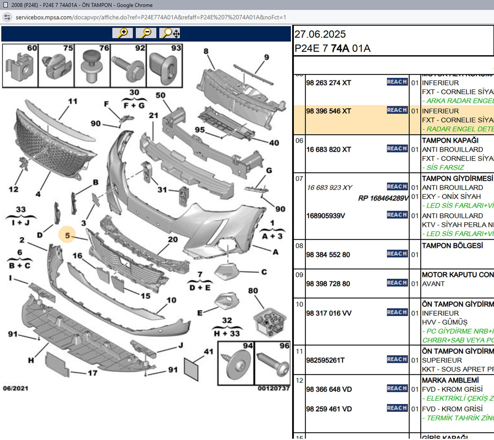 Psa Ön Tampon Alt Izgarası