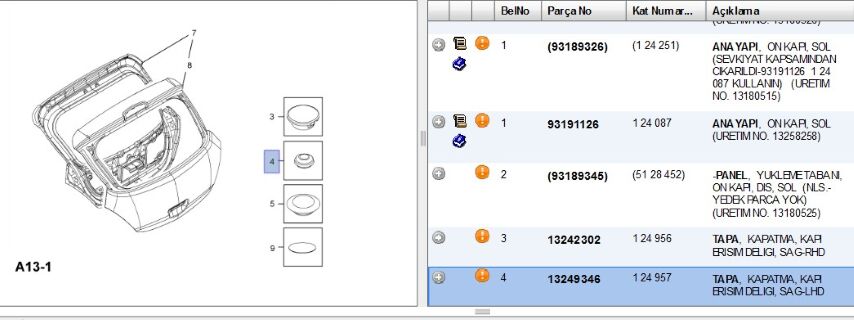 Ön Kapı Direk Tapası Sağ Cor D Tapa On Sag F68 Corsa (13249346) (,0TAPA )