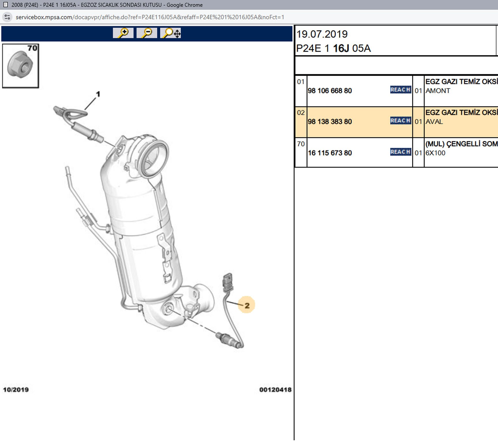 Psa Egsoz Katalizatörü Oksijen Sensörü 3648566