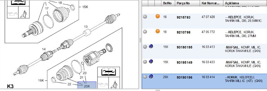Aks Körüğü İç Cor D Korugu Ic A14xer Corsa Opel Adam (benzınlı Araclar) (1603414) (93190196)