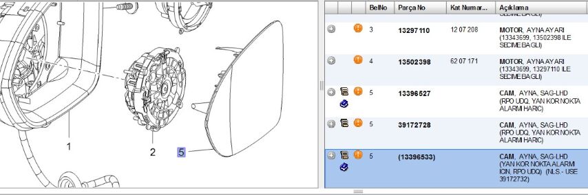 Part Yeni No 39172732 Ayna Camı Sag New Astra Dynm 1 6 136hp M (13396533) (,0O:DİKİZ AYNASI ,39172732)