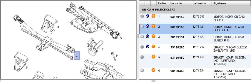 Silgi Kolları İç Ast H Sılecek Kol Mekanızması Mot Suz Astra (93179150)