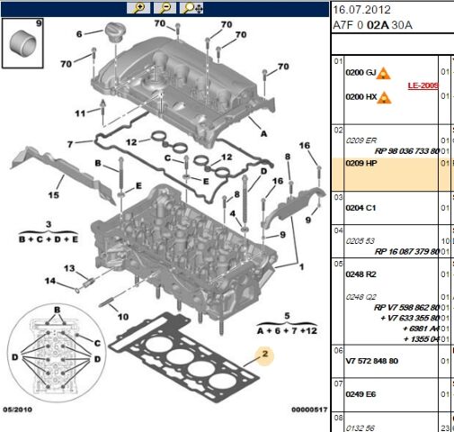 Silindir Kapak Contası Ep6dts (1 6 16v) Turbo 34) Sılındır Kapagı (0209.HP)