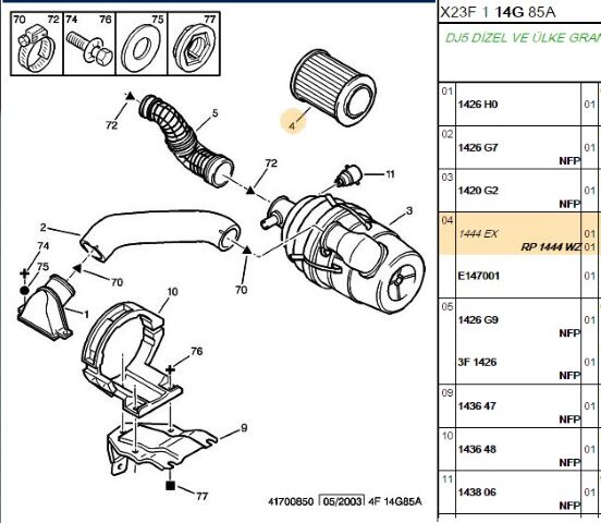 Hava Filtresi D5j Boxer 144409 06 (1444.WZ) (,000001444TX,1444.EX,,1444.TX)