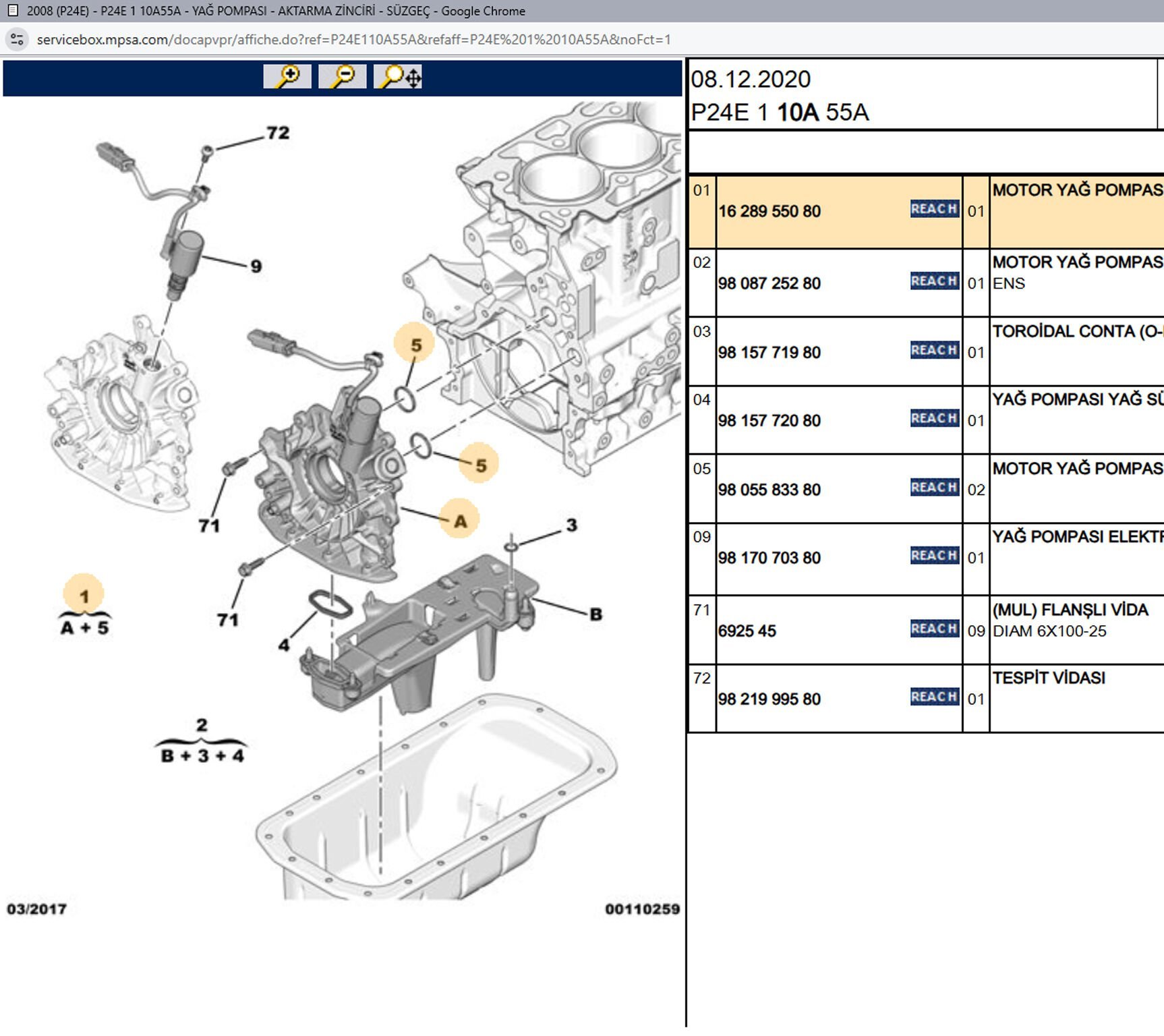 Psa Yağ Pompası 3553801