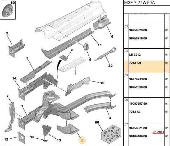 Şase Kolu Alt Sacı 207/208/301 (7213.KH)