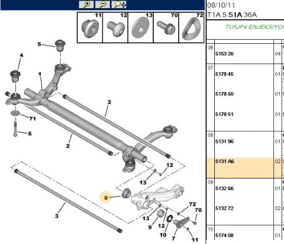 Arka Salıncak Burç Torsiyon Bilyası 206 (5131.A6) (,05132.65,5131.95)