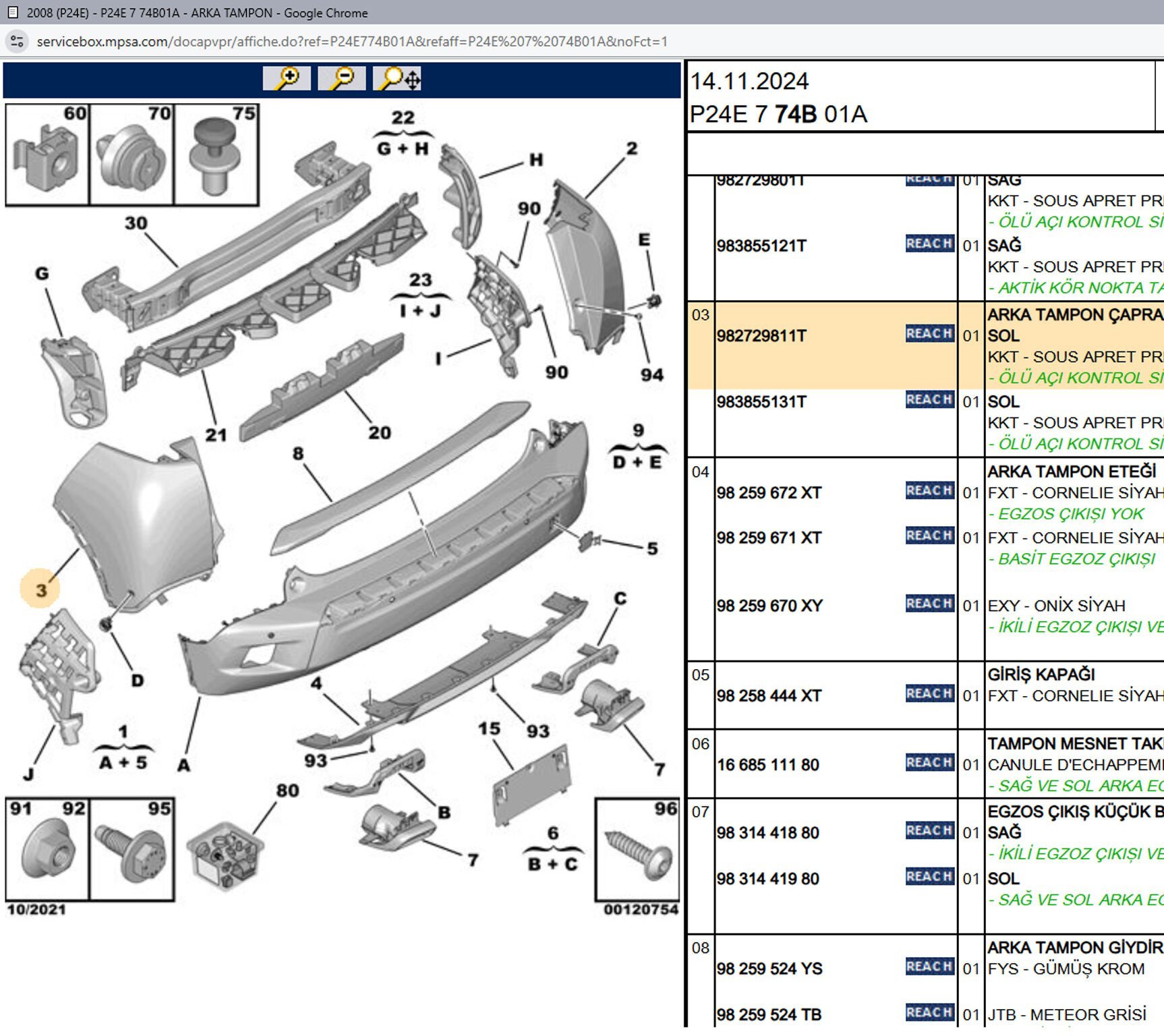 Psa Arka Tampon Sol Parçası