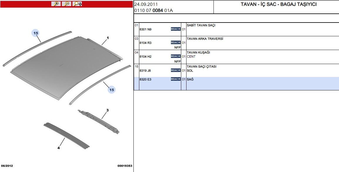 Tavan Oluk Cıta Sag C2(83 Çıta (8320.E3)