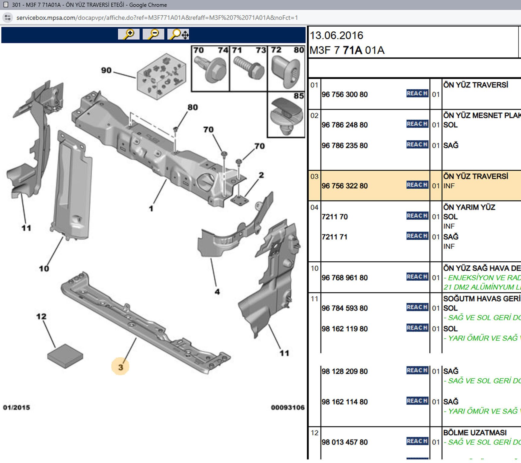 Psa Ön Panel Alt Traversi