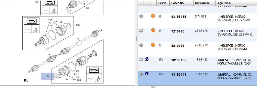 Tekerl Aks Pimi Axle Shafts, Mountıng And Spare Parts Kafası Ic Opel Corsa D Adam 1 0 2 (1603433) (93195149)