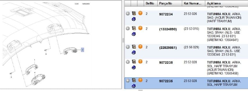 Tavan Tutacağı Arka Sol İns Gri Tutamagı Insıgnıa (9072235)