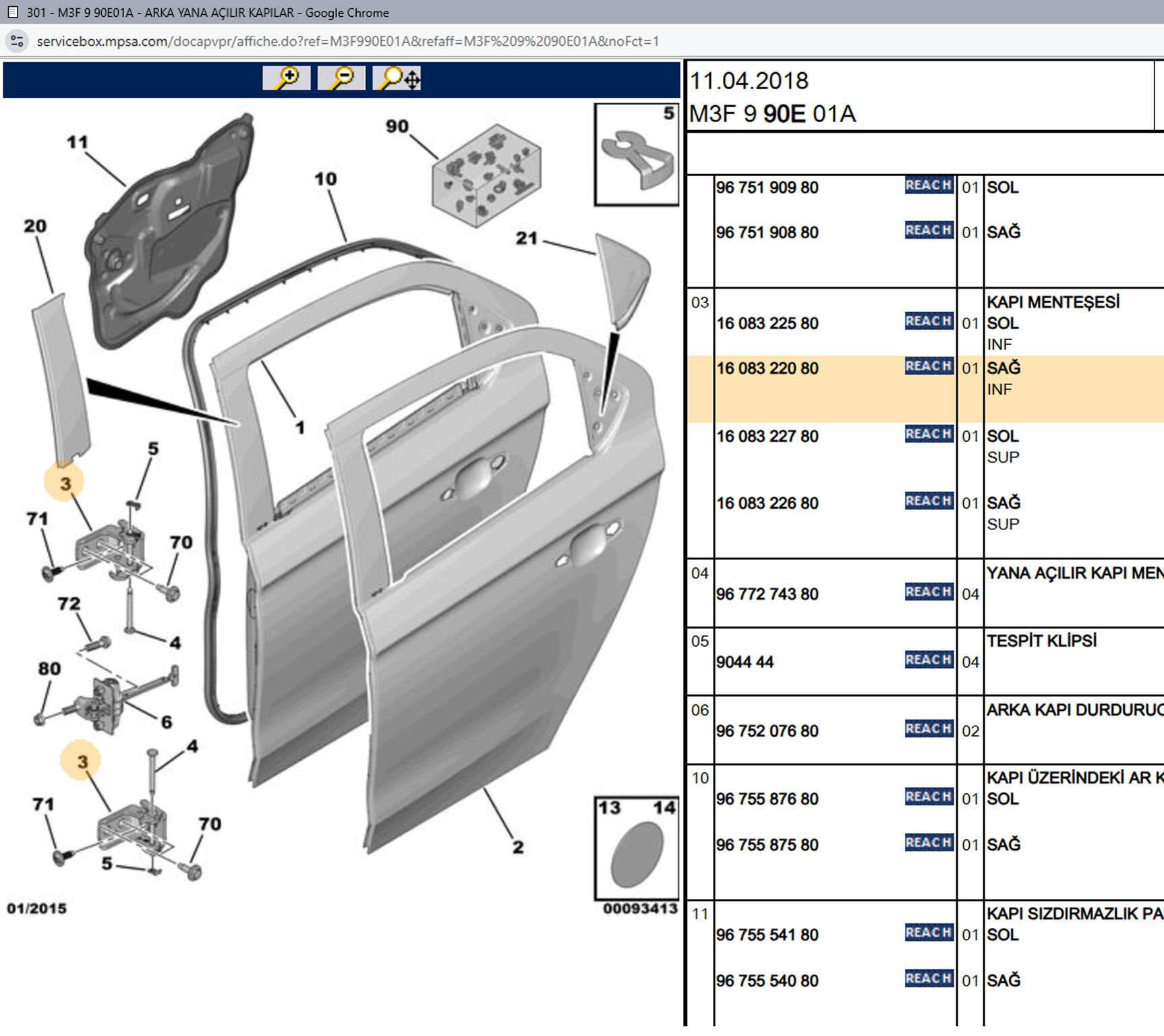 Psa Sağ Ön Alt Sağ Arka Üst Kapı Menteşesi