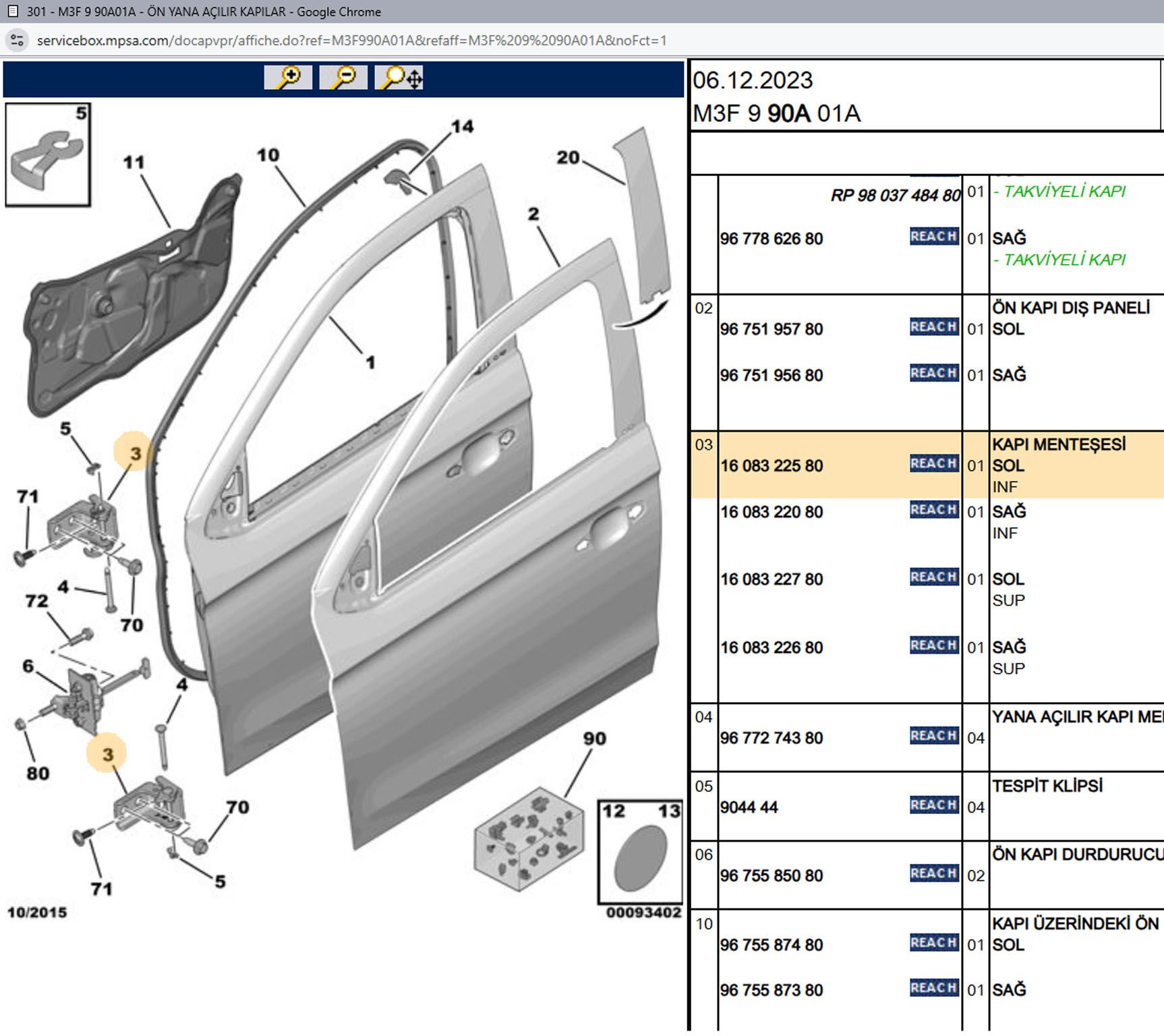 Psa Sol Ön Alt Sol Arka Üst Kapı Menteşesi