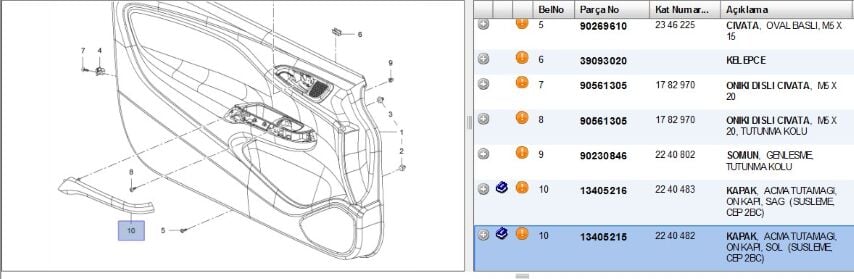 O Çekme Kolu Sol Ön Kapı İç Tutma Kapağı Corsa-e Trım Covers (13405215)