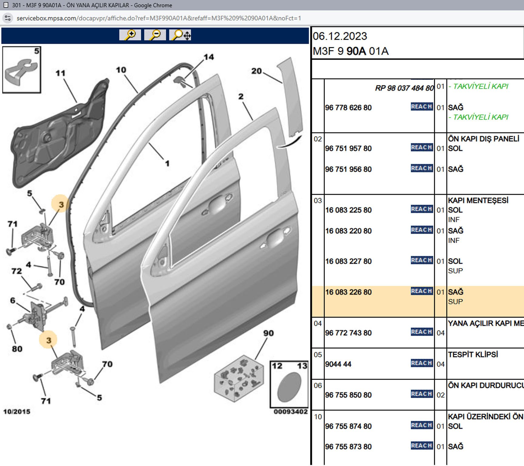 Psa Sağ Ön Üst Sağ Arka Alt Kapı Menteşesi