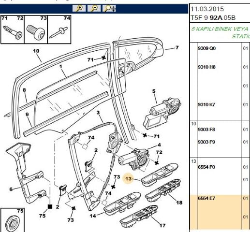 Sağ Ön Cam Düğmesi Sag Dügmesı 307 (6554.E7)