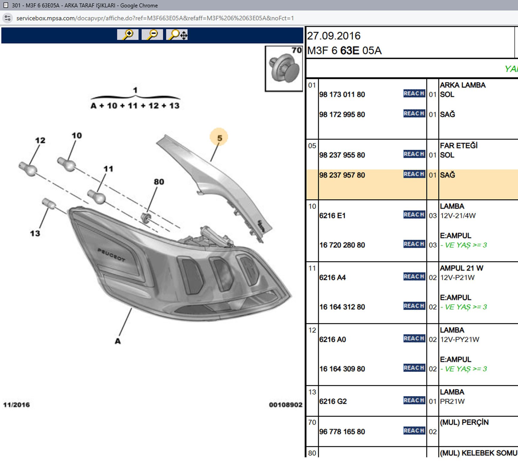 Psa Sağ Stop Bakaliti