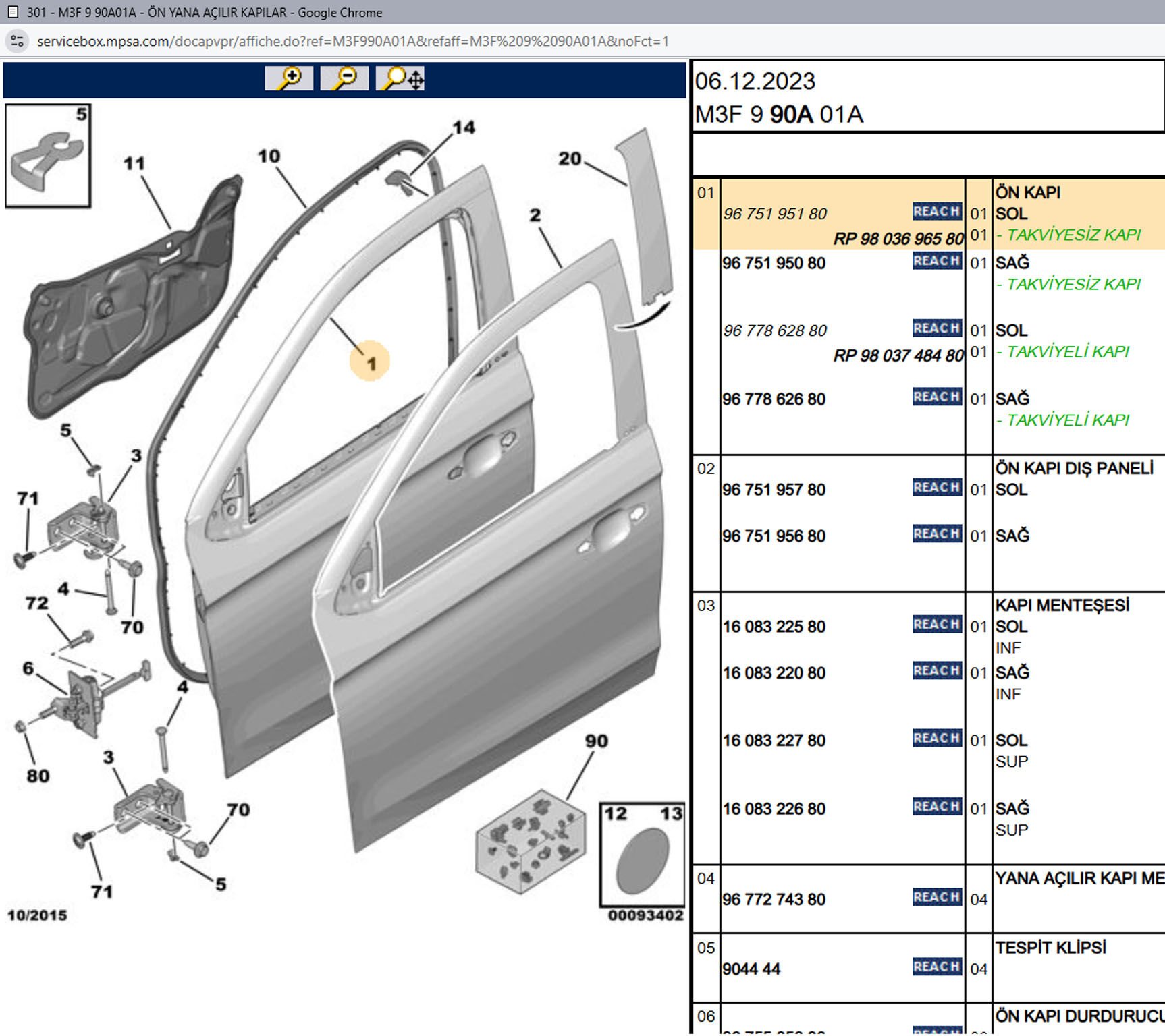 Psa Sol Ön Kapı 9675195180
