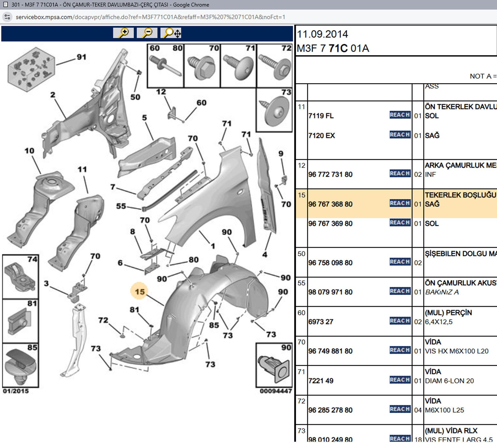 Psa Sağ Ön Çamurluk Davlumbazı