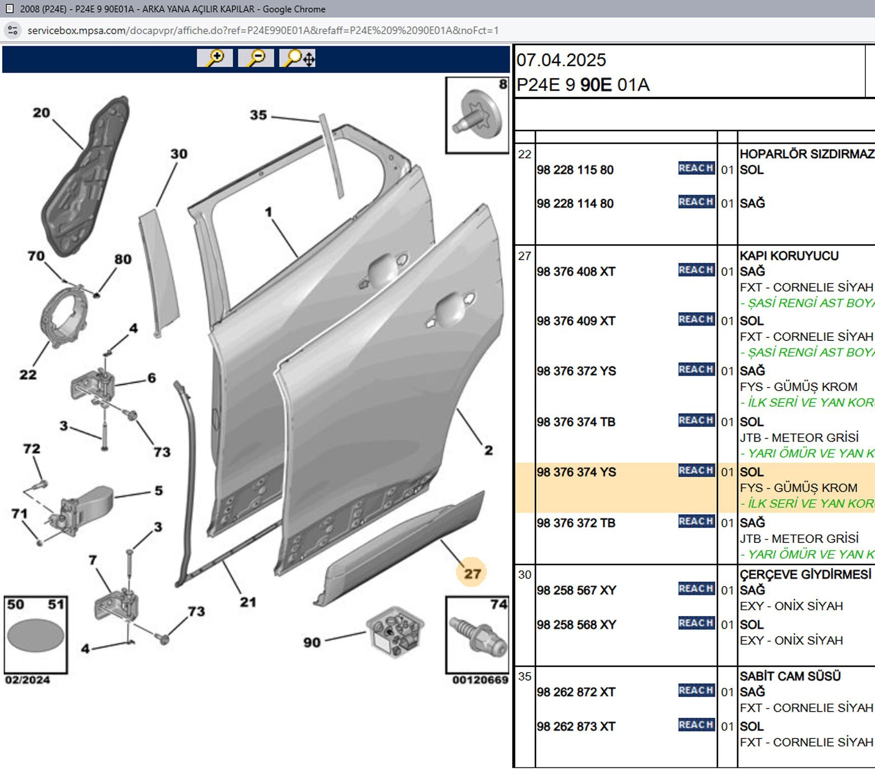 Psa Sol Arka Kromajlı Kapı Bandı 98259454YS
