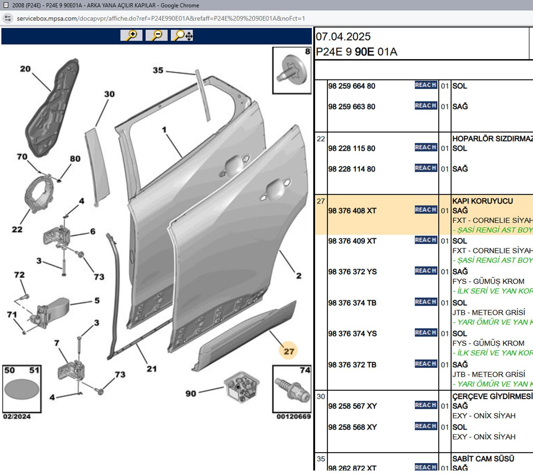 Psa Sağ Arka Kapı Bandı 98259882XT