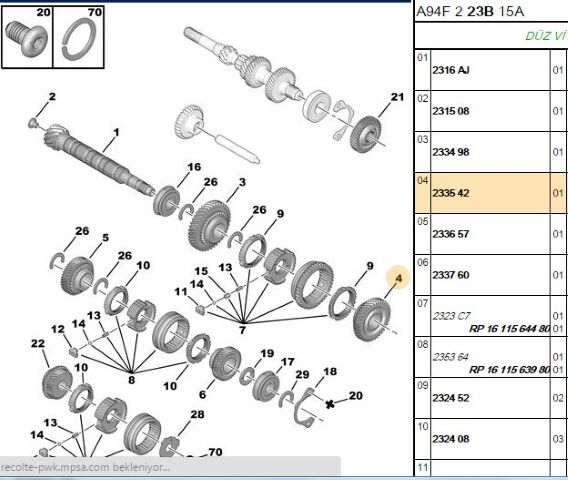 Vites Dişlisi 2 Vıtes Dıslısı 306/206/partner Ma 38 Diş (21x38) (2335.42) (,0233542)