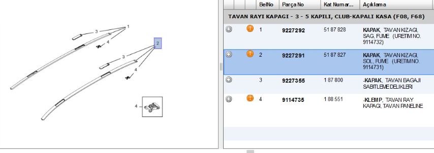 Tavan Rayı Sol Cor C Cıtası Corc (9227291)