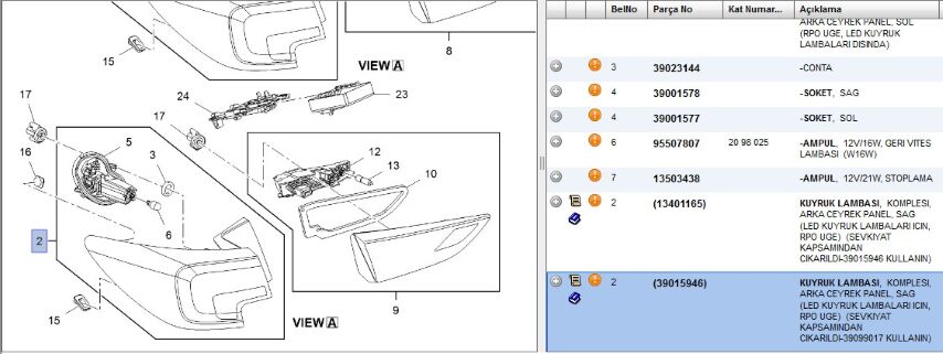 39099017 Stop Lambası Dıs Sag Led Poc Uge Astra K Ar Çamur Lamb (39015946) (,039099017,AR ÇAMUR LAMB )