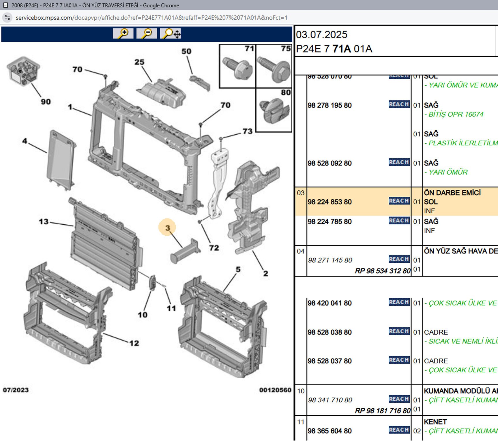 Psa Ön Panel Sol Darbe Emici