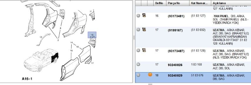 Stop Yuva Sacı Sağ Ast G Nb Lamba Sag F69 Astra (93240829)