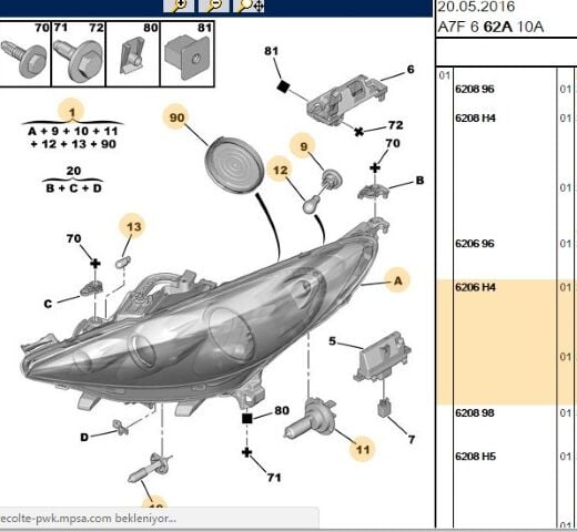 Sağ Ön Far 207 (6206.H4)
