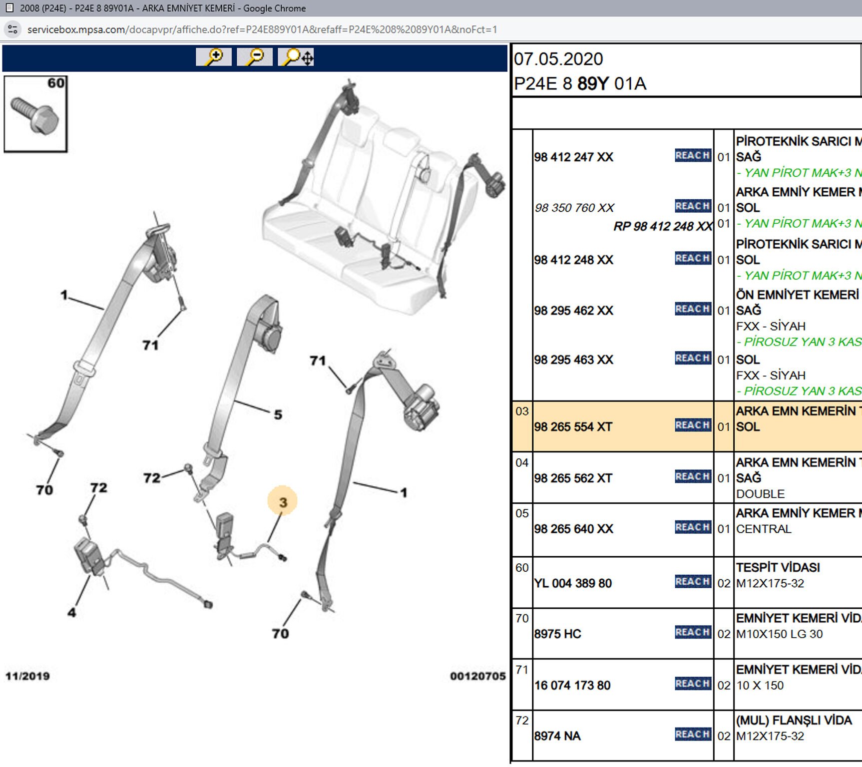 Psa Arka Emniyet Kemeri Tokası Emniyet Kilidi