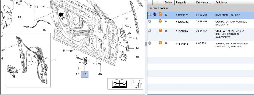 Ön Kapı Gergisi İns Frenı On Insıgnıa Opel A (5160264) (13229021)