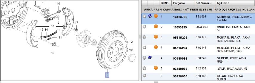 Fren Kampanası Arka Kampana Corsa E Opel Adam (568003) (13423796)