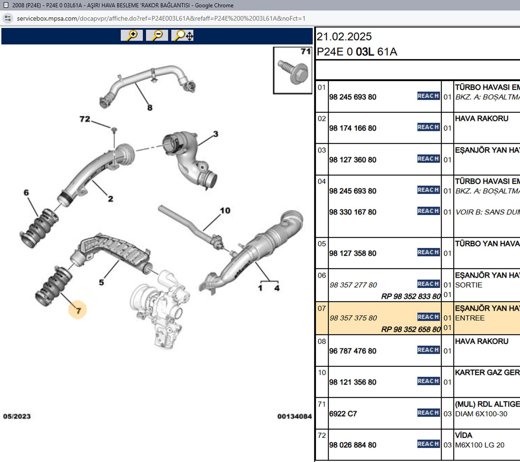 Psa Eşanjör Yan Hava Rakoru 9835737580
