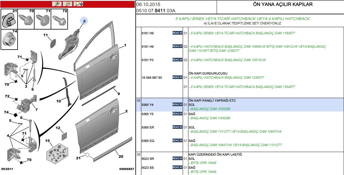 On Kapı Ic Izolator Solc4 Ön Iç Izolatör (os) (9365.Y4)