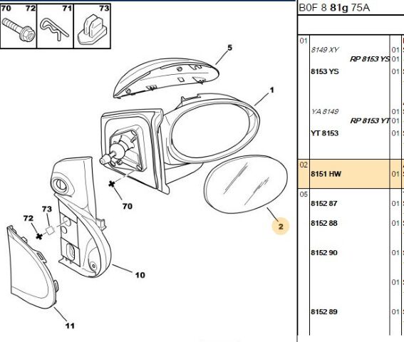 Sağ Ayna Camı Sag Cami 107 C1 (8151.HW)