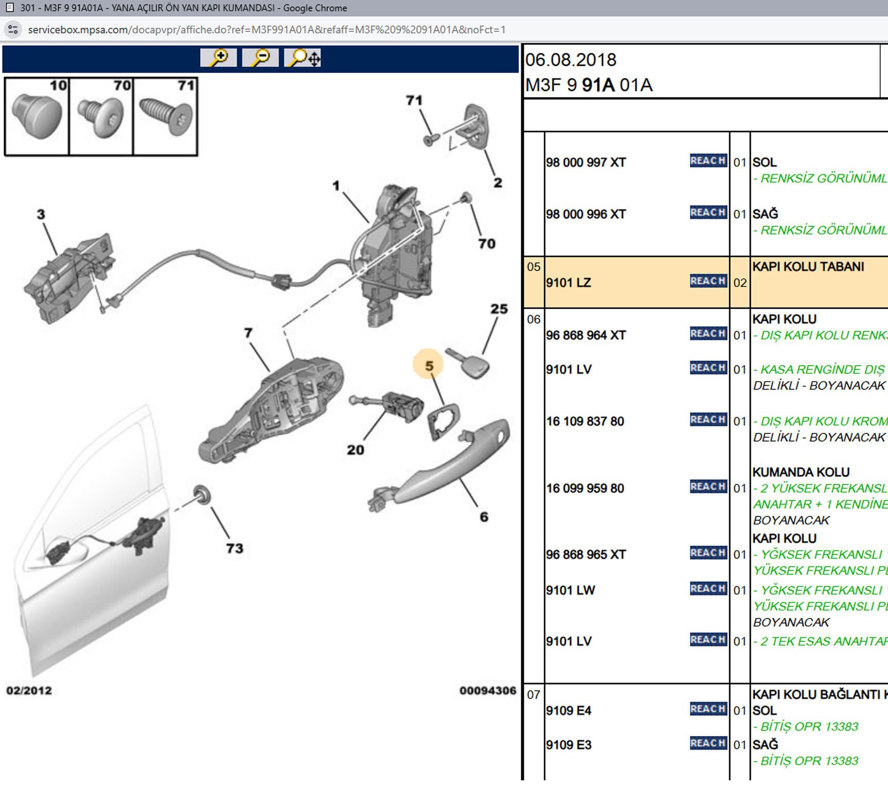 Psa Kapı Kolu Alt Lastiği